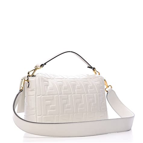 FENDI Nappa FF 1974 Embossed Baguette White